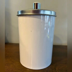 Vintage White Cylinder Canister with Lid Some Marks & Small Dimples Great Decor
